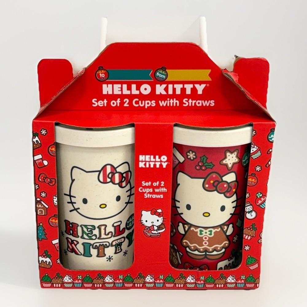 Hello Kitty Christmas Tumbler Cup & Straws Holiday Christmas Set Of 2 Cup 16oz